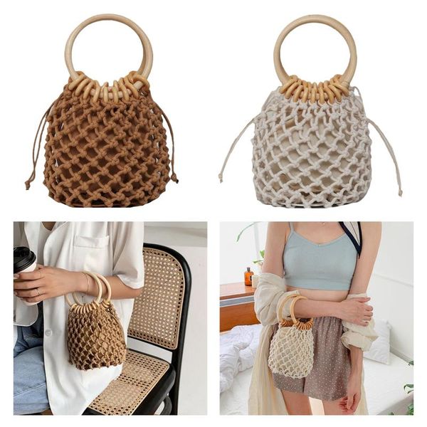 

storage bags women girls woven basket tote knitted handbag home