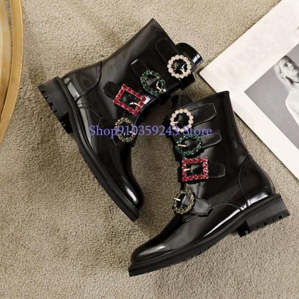

boots 2021 women's leather open-edge beaded upper, shoes with fashionable rhinestone decorative elements, Black
