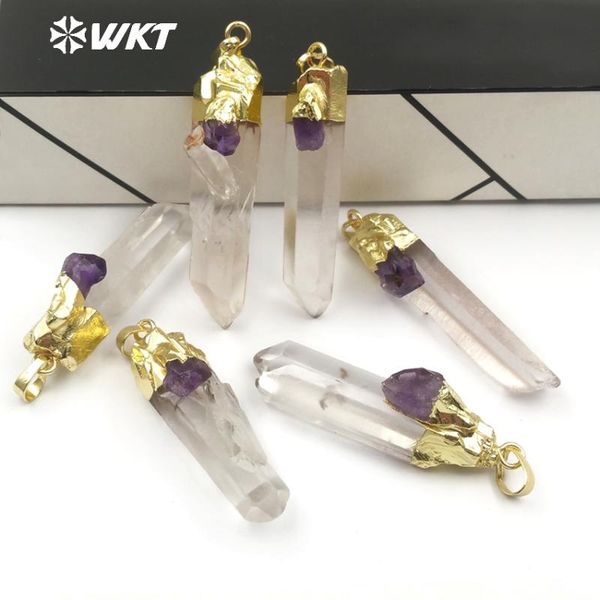 

pendants wt-p1436 crystal quartz with amethysts charm healing gold capped pendant for necklace bohemia gift female, Black