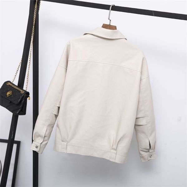 

fitaylor autumn women faux jacket casual loose soft pu motorcycle punk leather coat female zipper rivet outerwear, Black