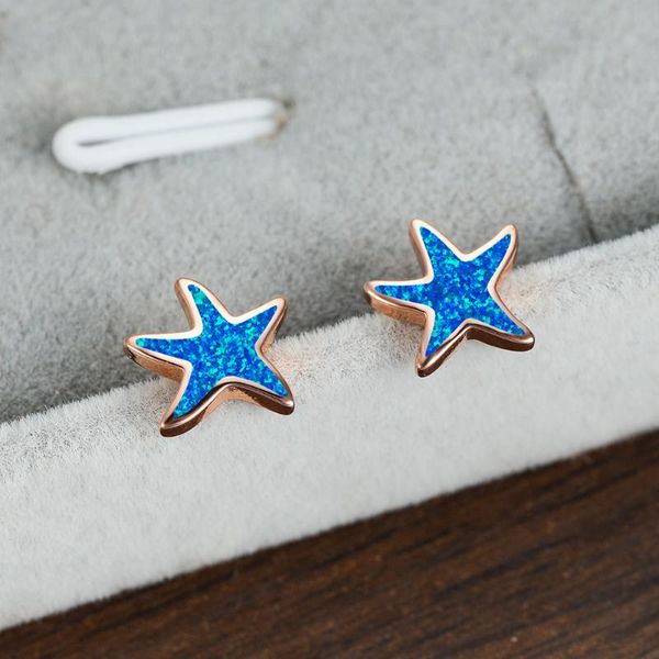 

stud fashion cute starfish earrings women white blue opal star female smmer beach ear jewelry holiday gift unfade, Golden;silver