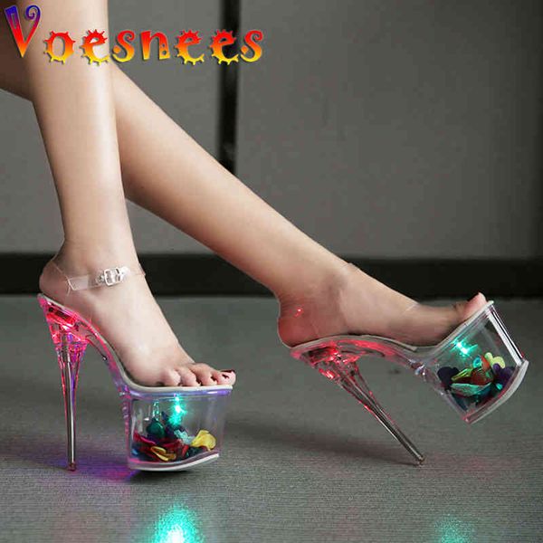 

slippers entire transparent female model sandals 2021 led lamp be luminous shoes hyaline hollow petal waterproof platform heels 8n, Black