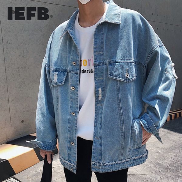 IEFB / WEST WEAR Mola Chegada de Primavera Manga Longa Solta Denim Casaco Causal Single Breasted Streetwaer Oversize Coat HD523 210524