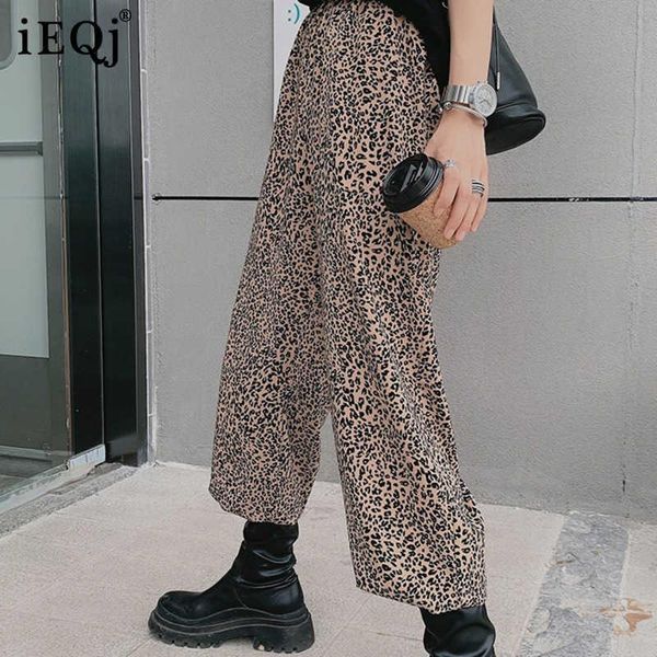 

women's pants & capris ieqj casual high waist trousers loose personalized draped leopard print women fashion summer traveling 2021 3f00, Black;white