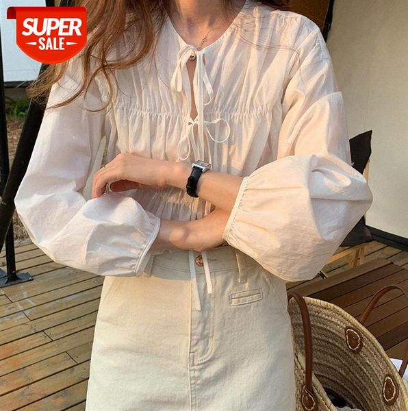 

tg lantern sleeve loose blouse women korean style pleated lace half open collar 13623 #953n, Black;gray