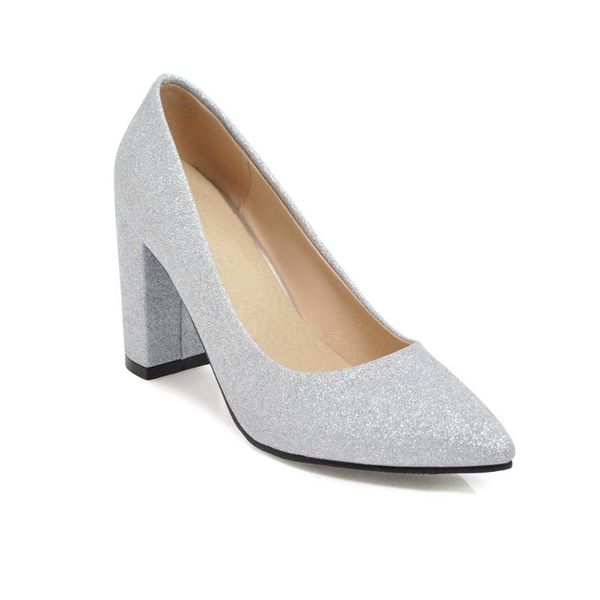 

dress shoes the spring of 2021 pointed high-heeled thick with sequins shallow mouth 32 bride 18330-43 yards, Black