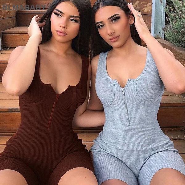 

women's jumpsuits & rompers skinny sleeveless zipper women playsuit ribbed bustier bodycon womens jumpsuit casual summer grey, Black;white
