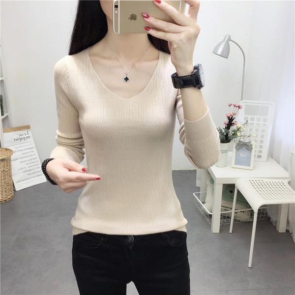 

women's sweaters autumn and winter v-neck sweater, long sleeve, slim short knitted sweater, White;black