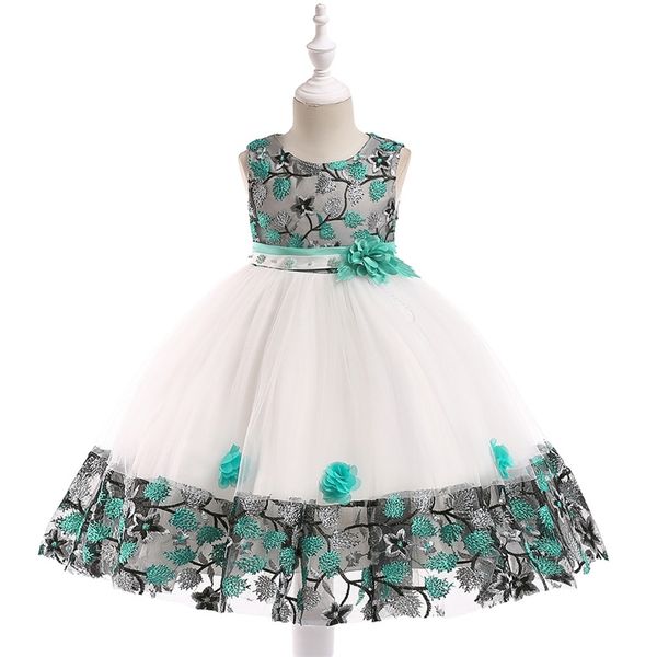 

children's dress 2020 new girls' lace matching pompous princess dress, White