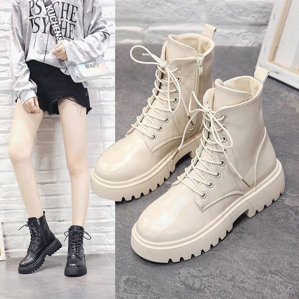 

autumn and winter solid color women's leather boots fashion casual british increase, Black