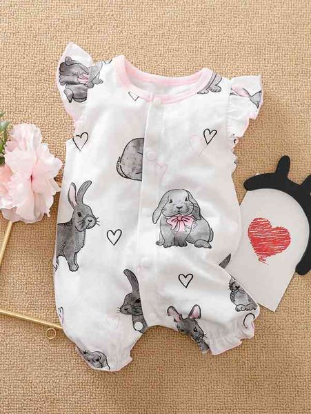 

yierying baby girl ruffle trim cartoon graphic romper she, Blue