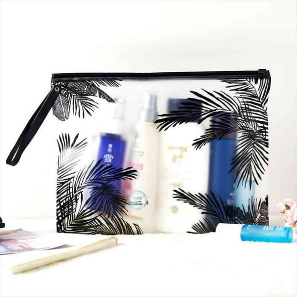 

1pcs transparent pvc cosmetic bag waterproof travel makeup case women zipper toiletry pack floral bath beauty organizer