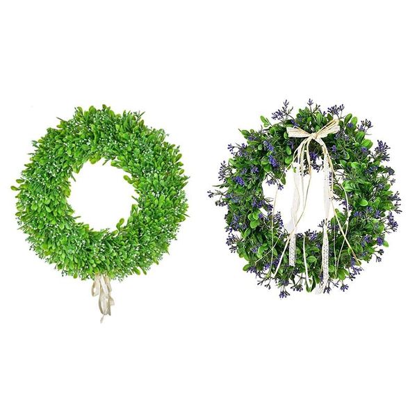 

decorative flowers & wreaths 15 inch artificial green leaf wreath with purple flower, for wall festival window farmhouse