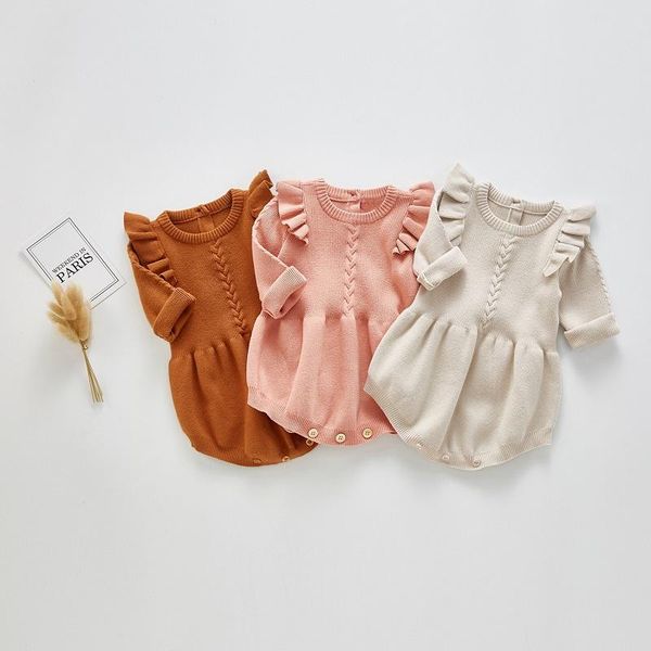 

lazychild 2021 born baby girls boys knitted romper clothes rompers cotton wool ruffle infant jumpsuit jumpsuits, Blue