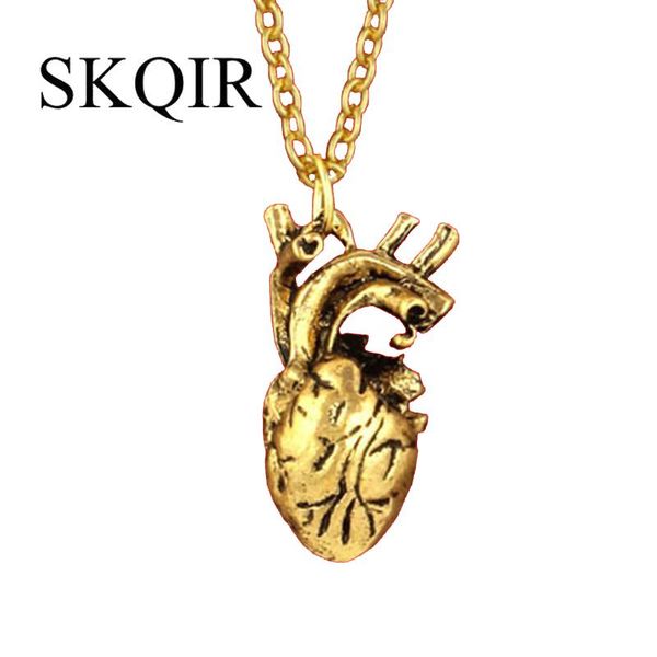 

pendant necklaces skqir vintage anatomical heart antique for women men jewelry beat charm, Silver