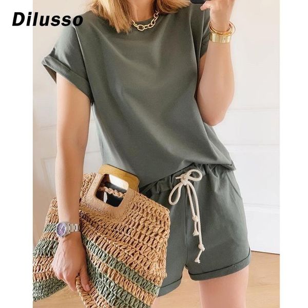 

women's tracksuits 2021 ladies solid fashion sets womens casual loose color o-neck short sleeve home shorts suit sets#d3, Gray
