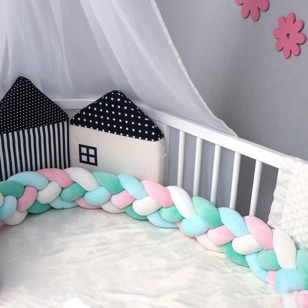 

pillow 2m colorful weaving knotted crib bumper soft cozy baby bed bumpers bebe around safe barrier born cradle protector
