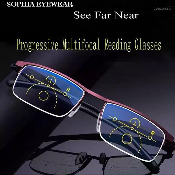 

sunglasses sophiaprogressive multifocal reading glasses half frame metal presbyopic eyewear anti blue ray square magnifying eyeglaases+2+3, White;black