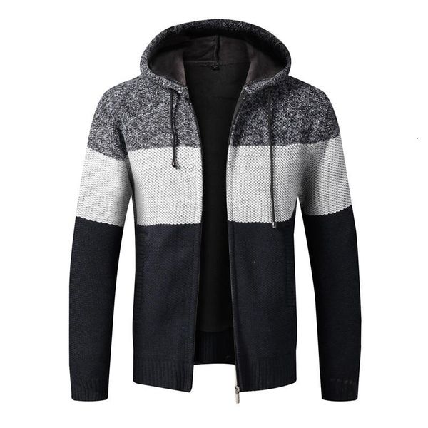 

men's jackets winter thick warm cardigan casual hooded coat fleece cashmere coats autumn gradient knitted zipper patchwork ionk, Black;brown