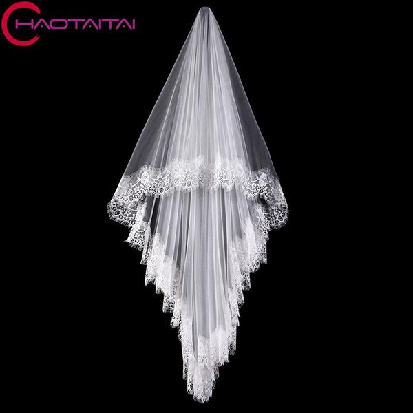 

bridal veils wedding veil cathedral beautiful ivory white colors long with lace edge 2021 voile mariage, Black