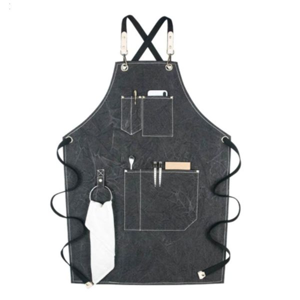 

chef apron cotton canvas cross back adjustable with cooking baking bib strap and large pockets aprons