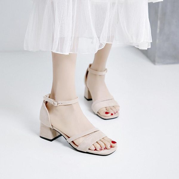 

gladiator sandals summer office high heels beige black women's belt buckle casual shoes plus size 34-43