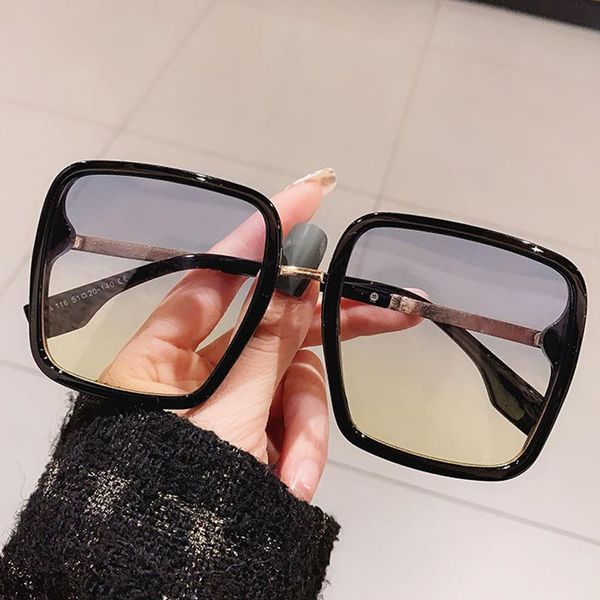 

sunglasses vintage alloy oversized square for women gradient blue yellow sun glasses female elegant black beige shades 2021, White;black