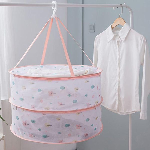 

hangers & racks clothes drying rack windproof 2-tier foldable laundry sweater dryer basket for underwears woollen garments ts2