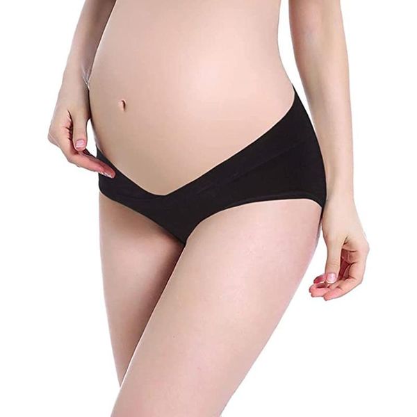 

women's panties soft breathable maternity knickers low waist v shaped cotton pregnancy postpartum plus size brief ropa interior femenin, Black;pink