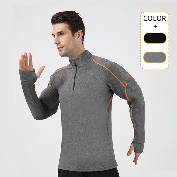 

running jerseys half-high collar hit color sports long-sleeved t-shirt men's breathable high-elastic casual run training autumn fitness, Black;blue