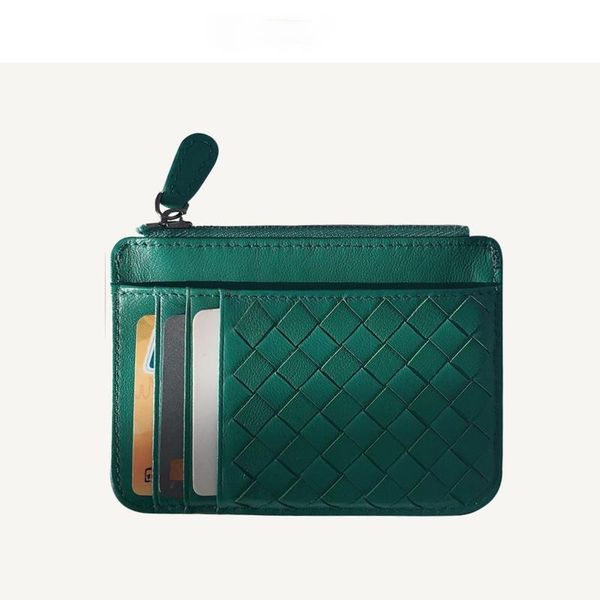 

wallets genuine leather woven holder women lambskin zipper purse men's card ultra-thin fold wallet coin pocket 2021 bag, Red;black