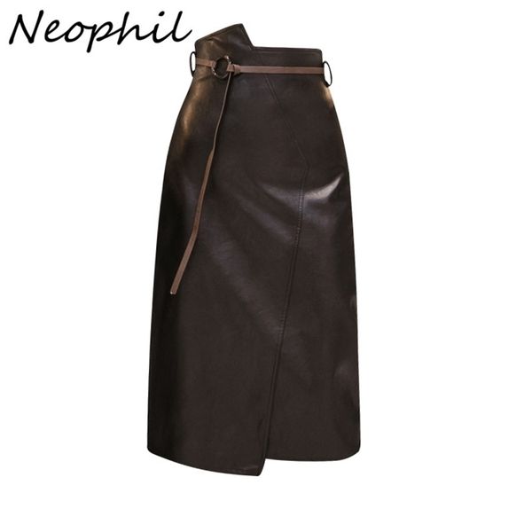 

neophil winter latex pu faux leather black midi skirts belt high waist asymmetrical vintage bodycon wrap pencil skirt s9727 211109
