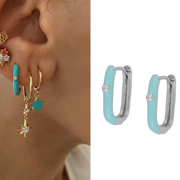 

hoop & huggie 2021 trend single shiny zircon earrings for women colorful geometric piercing ear hoops fashion jewelry simple accessories, Golden;silver