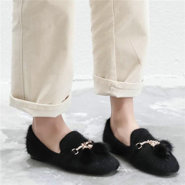 

boots women hair low heel ankle round toe winter fur oxfords shoes casual indoor party pumps, Black
