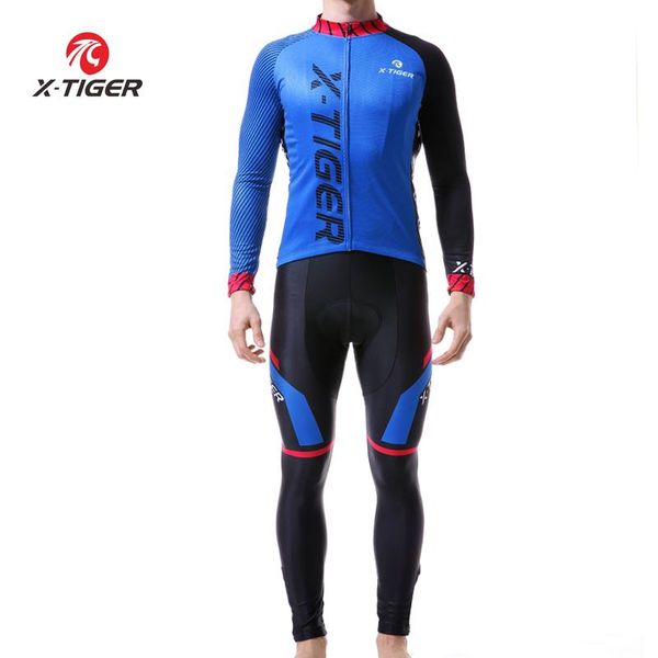 

racing sets x-tiger long sleeve bib cycling set autumn mtb bicycle clothing mountian bike clothes maillot ropa ciclismo, Black;blue
