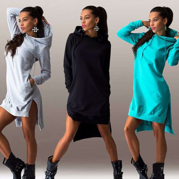 

casual dresses women's autumn fashion irregular hooded long sve drs, Black;gray