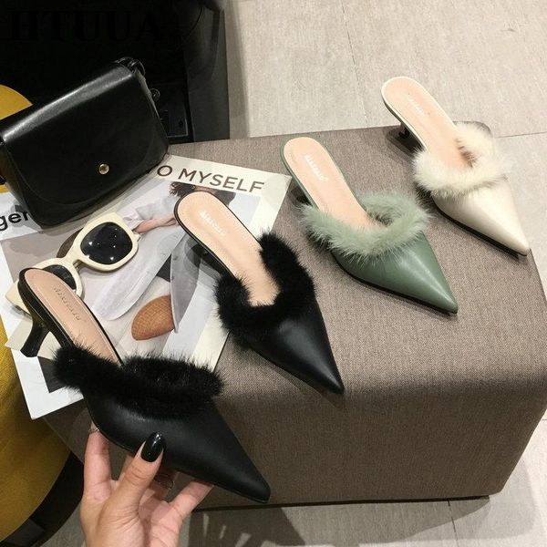 

slippers htuua flower embroidery women slip on mules shoes designer slides small heel dress woman sx3762, Black