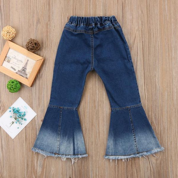 

vintage toddler kids baby girl bell-bottoms pants denim kid long jeans winter waistband children trousers, Blue
