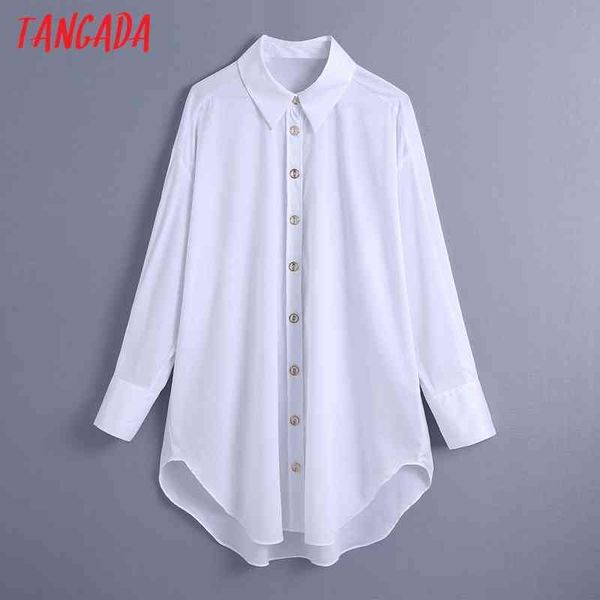 

women retro oversized white long blouse golden buttons chic female casual loose shirt blusas be443 210416
