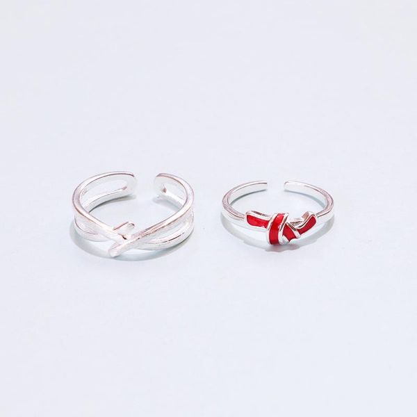 

cluster rings sole memory red drip glaze cross knot romance 925 sterling silver female resizable opening couple sri577, Golden;silver