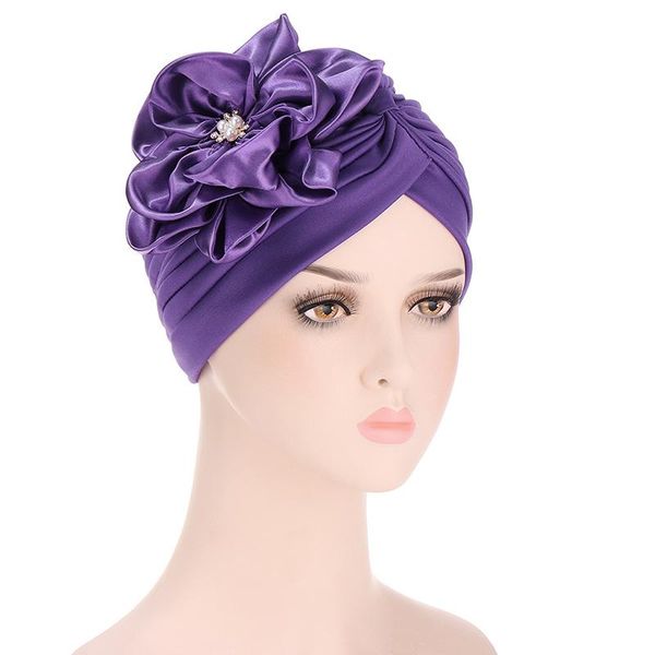 

beanie/skull caps satin flower muslim turban crinkle inner hijab hat solid cotton islamic head wrap underscarf cap bonnet for women, Blue;gray