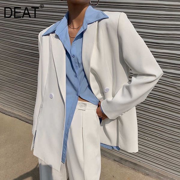 

[deat] spring fashion loose turn-down collar double breasted solid color long sleeve women blazer 13q188 210527, White;black