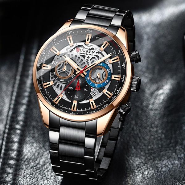 

wristwatches curren watches for mens casual military sports with stainless steel luminous hands clock male, Slivery;brown