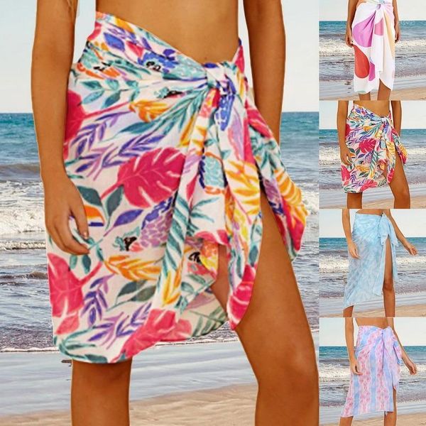 

women's bikini cover up 2021 beach skirts print bandage bathing suit female swimming skirt swimwear cover-ups beachwear, White;black