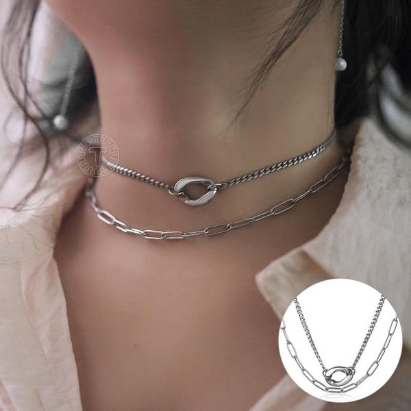 

chokers 2021 trend double layered cuban charm choker stainless steel paperclip cable curb link chain necklaces length adjustable dn292, Golden;silver