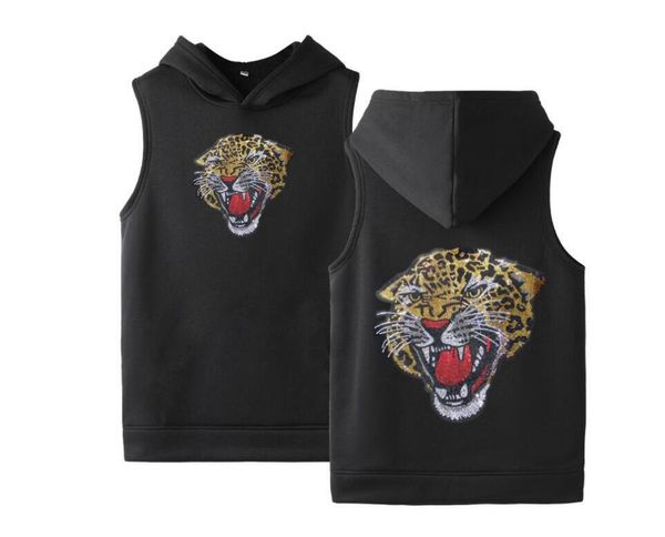 

men' tank hoodie fashion sleeveless vest long sleeve man cloth drill designer, White;black