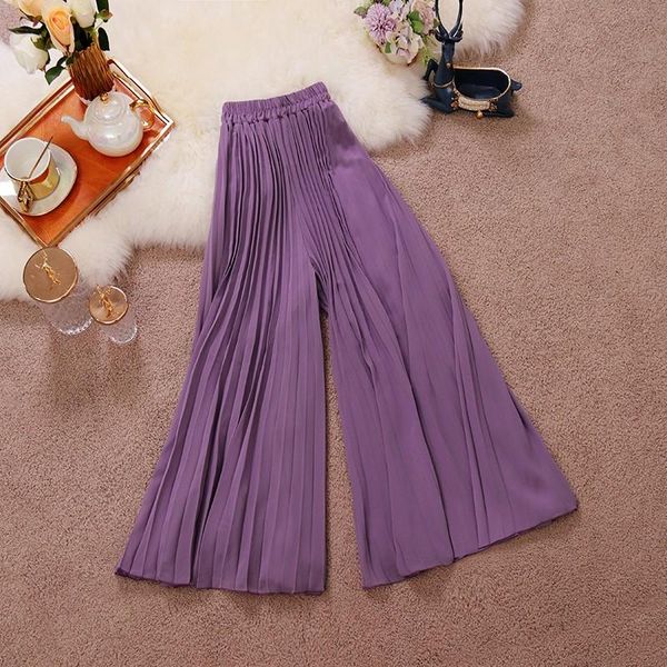 

spring summer casual pleated wide leg chiffon pants women all-match elastic high waist trousers tn150 women's & capris, Black;white