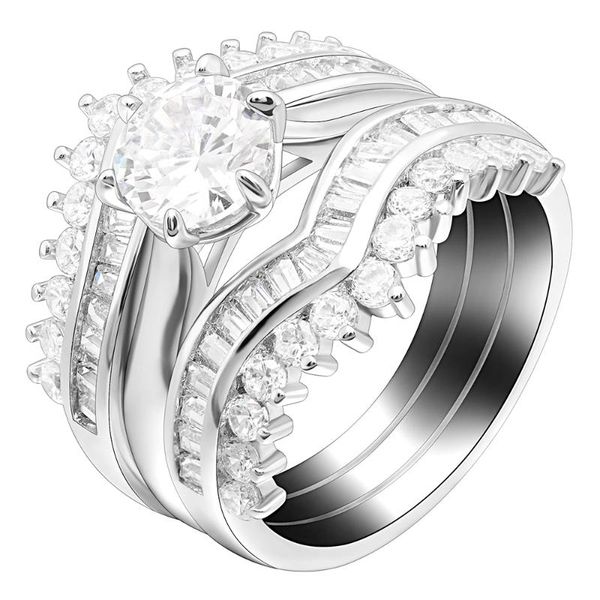 

cluster rings ufooro luxury white gold 3pcs ring set clear zircon crystal jewelry for woman wedding fashion engagement, Golden;silver