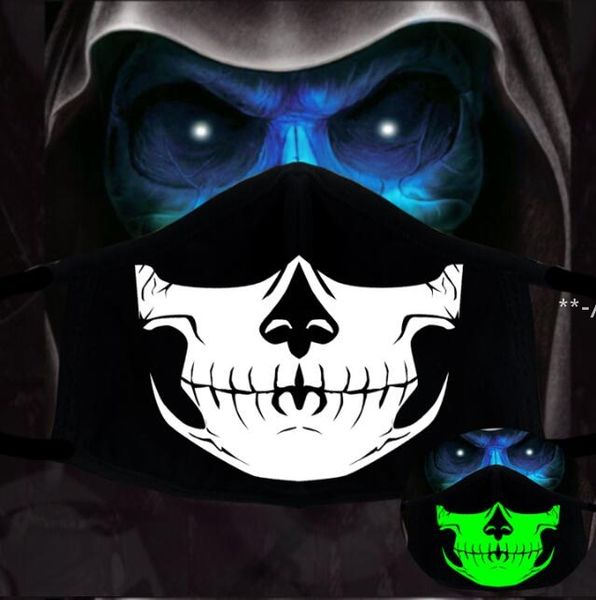 New1pcs Хлопок пылезащитный PM2.5 аниме мультфильм черный маска рот женщина мужская ночь свечение в темном черепе маски рот наполовину муфеля маска для лица RRE9494