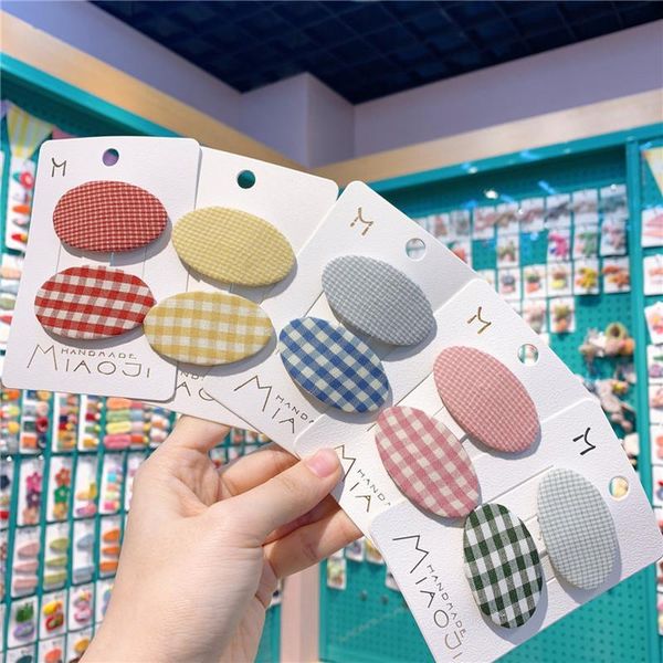 

hair accessories 1 pair korean sweet girl princess barrettes fashion children simple cute oval lattice fabric bb clip, Slivery;white
